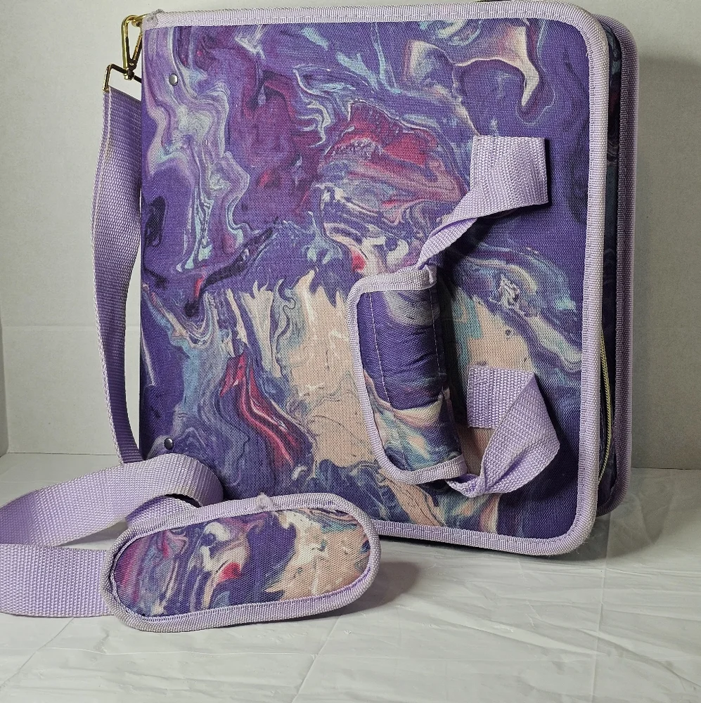 Purple Marble Waterproof Zipper 3 Ring Binder with Shoulder Strap
